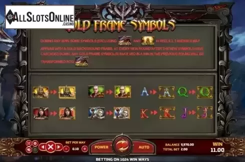 Gold Frame symbols screen