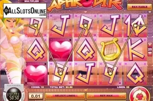 Win screen. Mighty Aphrodite from Rival Gaming