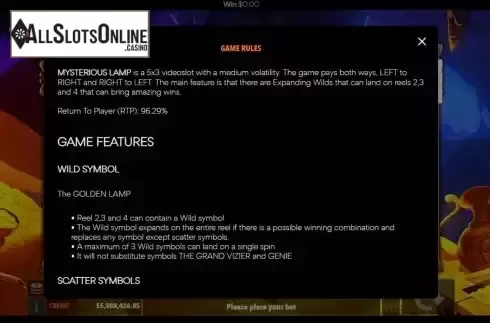 Game Feature screen