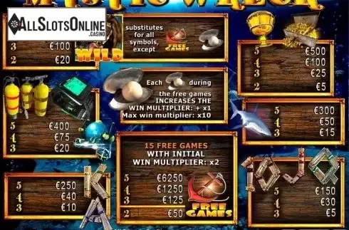 Paytable 1. Mystic Wreck from Casino Technology