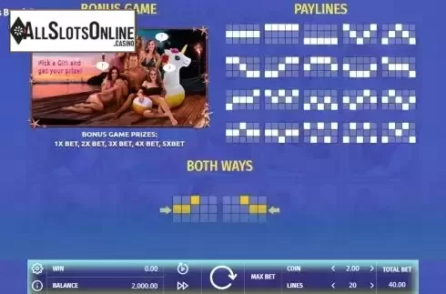 Paylines screen