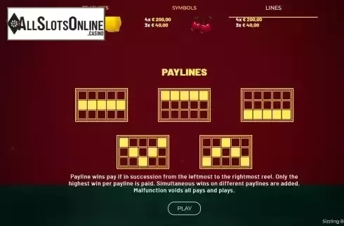 Paylines screen