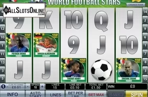 Reels screen. Top Trumps World Football Stars from Playtech