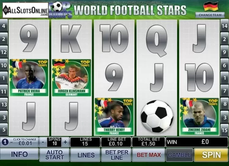 Reels screen. Top Trumps World Football Stars from Playtech
