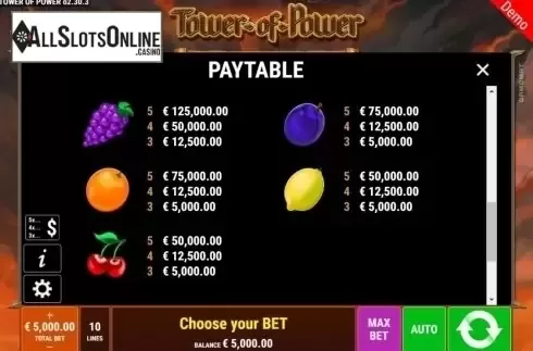 Paytable 3. Tower of Power from Gamomat