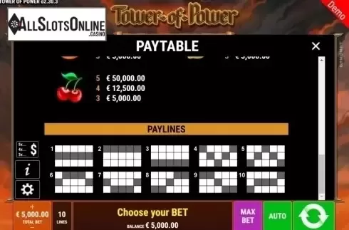 Paylines. Tower of Power from Gamomat