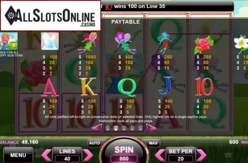 Paytable. Valley of Pixies from Spin Games