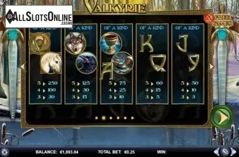 Paytable. Wild Valkyrie from GamesLab