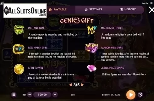 Paytable 3. Wishes from Revolver Gaming