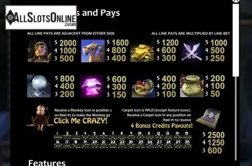 Paytable. Arabian Wishes from Nucleus Gaming