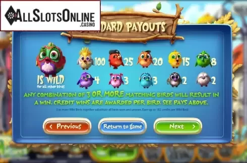 Paytable 2. Birds! from Betsoft