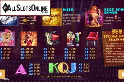 Paytable. Burlesque 2 from PlayStar
