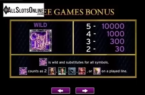 Paytable 1. City Of Lights from High 5 Games