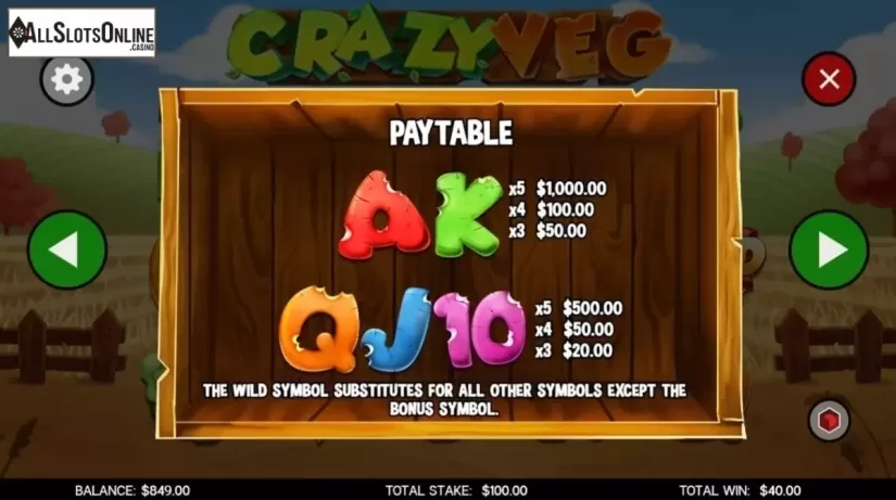 Paytable 2. Crazy Veg from CORE Gaming