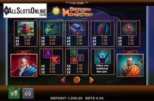 Paytable screen