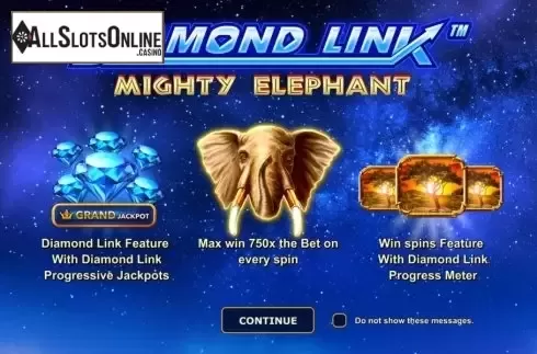 Start Screen. Diamond Link Mighty Elephant from Greentube