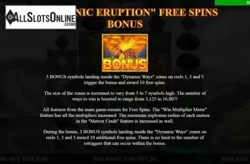 Free Spins Bonus screen