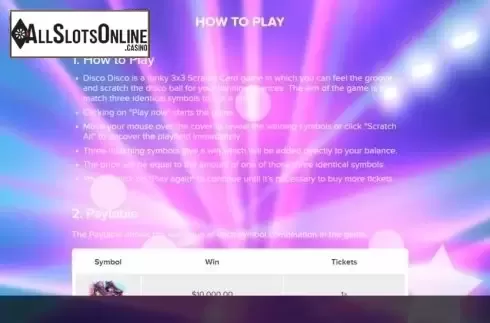 Paytable 1. Disco Disco from Bally