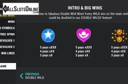 Paytable 2. Double Wild Wins from Slot Factory