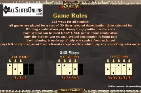Paytable . Dragon Slayer (SimplePlay) from SimplePlay