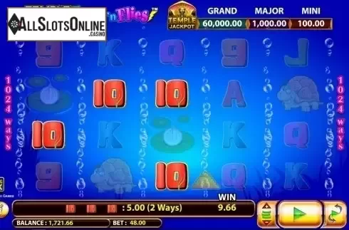 Win screen. Frogs 'n Flies Temple Cash from Lightning Box