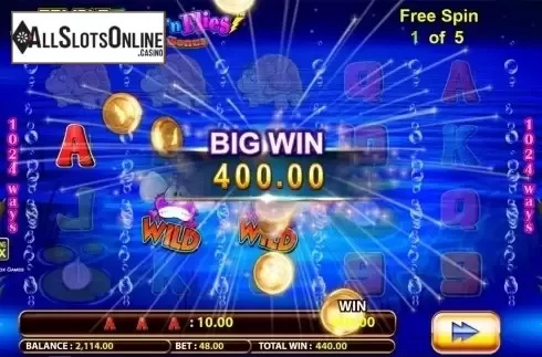 Big win screen. Frogs 'n Flies Temple Cash from Lightning Box