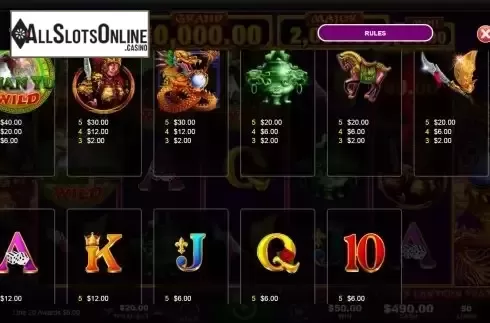 Pan Chang paytable screen