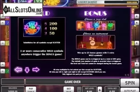 Paytable 1. Jazz of New Orleans from Play'n Go
