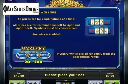 Paytable 2. Jokers Casino from Greentube