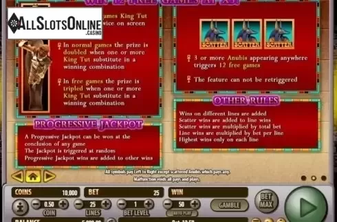 Paytable 2. King Tut's Tomb from Habanero