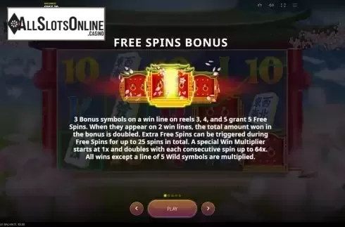 Free Spins screen