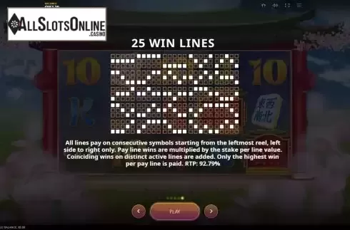 Paylines screen