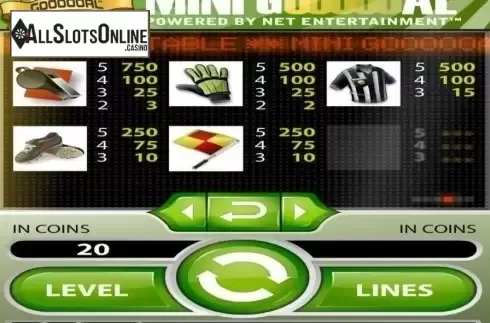 Paytable. Mini Goooooal from NetEnt