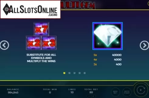 Paytable 1. Multi Gem from Bally Wulff