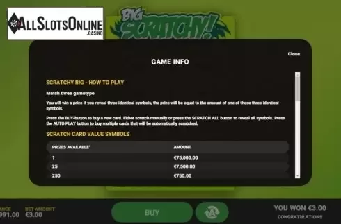 Info 1. Scratchy Big from Hacksaw Gaming