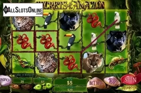 Win screen. Secrets of the Amazon from Playtech