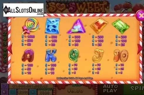 Paytable. So Sweet from CQ9Gaming