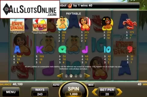 Paytable. Tini Bikini from Spin Games