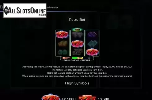Retro bet feature screen