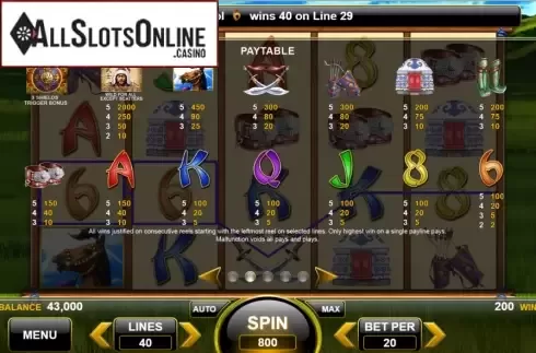 Paytable. Wild Warrior from Spin Games