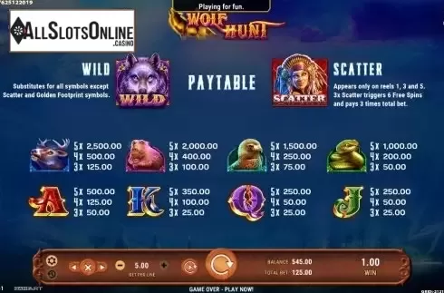 Paytable. Wolf Hunt from GameArt