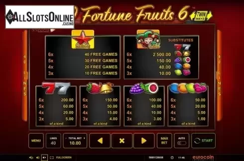 Paytable screen