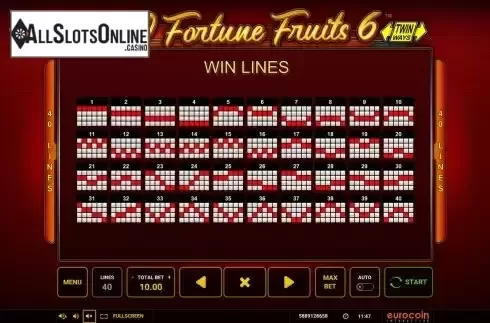 Paylines screen