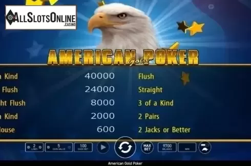 Paytable. American Gold Poker from Wazdan