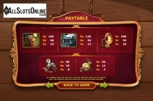 Paytable 2. Attic Treasure from Sigma Gaming