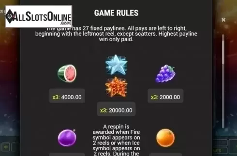 Paytable 1. Burning Ice Deluxe from Fazi