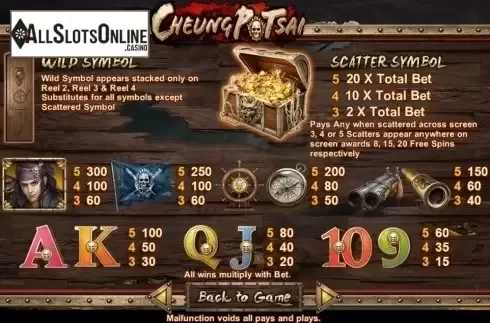 Paytable 2. Cheung Po Tsai from SimplePlay