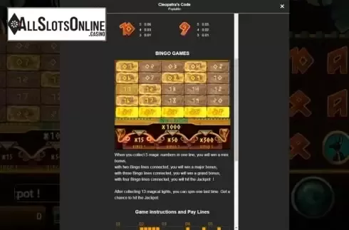 Bingo Games screen