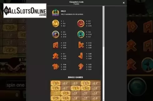 Paytable screen