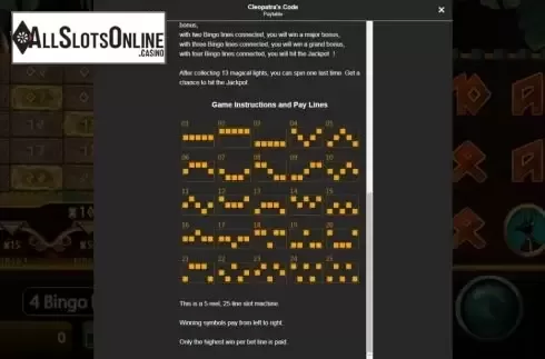 Paylines screen